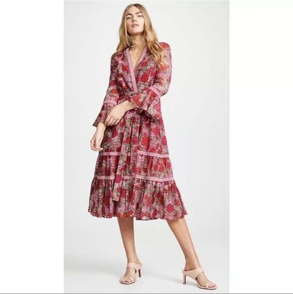 Alexis Marcas Wrap Dress Floral Fuchsia Bouquet Boho XS